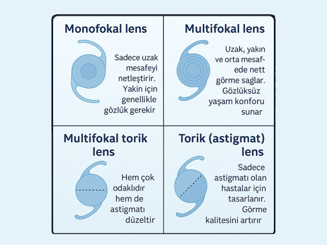 Katarakt cerrahisinde kullanılan lens türleri nelerdir?